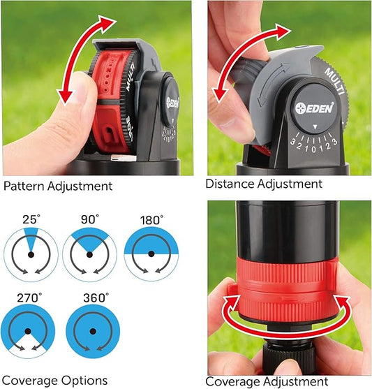 Eden 94124 Multi Pattern Turbo Gear Drive Sprinkler Plus One-Direction Misting System, with Quick Connect Set, 5-360 Degree Coverage