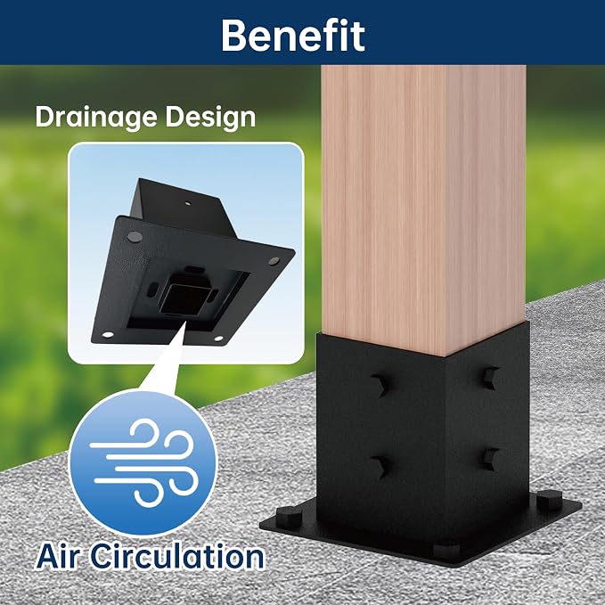 Pergola Bracket Kit 4x4, 2pcs 4-Way Heavy Duty Corner Bracket and 2pcs Base, Used to Connect Extended Pavilion Wooden Beams, for Gazebo, Patio Pergolas, Log Cabin Outdoor, Wood Stand Sheds