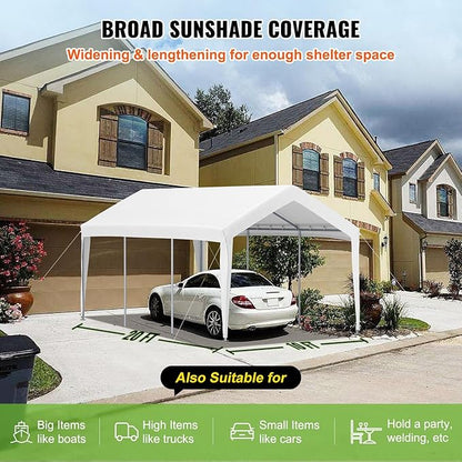 VEVOR Carport Replacement Canopy Cover, 10 x 20 ft, Ripstop Triple-Layer PE Fabric Garage Top Tarp Shelter Cover, UV Resistant Waterproof Car Cover Tent for Carports (Frame is not Included), White