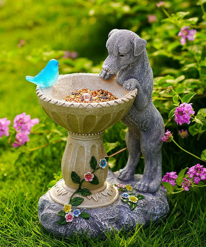 Nacome Solar Dog Statues for Garden Decor: IP65 Waterproof Resin | Outdoor Yard Patio Balcony Front Decorations, Birthday Gifts for Bird Lovers Mom Grandma Women, Automatic Warm LED Light