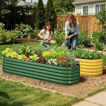 Winpull 8x2x1.5 ft Galvanized Steel Raised Garden Bed, Raised Garden Bed Kit, Galvanized Planter Box Outdoor, 18" Tall Oval Large Metal Raised Bed for Gardening Vegetables Flower Herb (Moss Green)