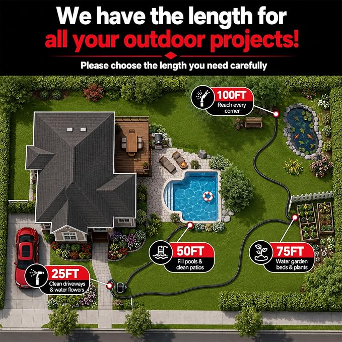Garden Hose 50 ft x 5/8", NON-EXPANDABLE Heavy Duty Premium Flexible Water Hose, No Kink, Leakproof, Lightweight Hybrid Hose with Male to Female Fittings for Household、Backyard