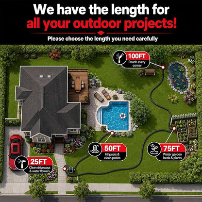 Garden Hose 75ft x 5/8", NON-EXPANDABLE Heavy Duty Premium Flexible Water Hose, No Kink, Leakproof, Lightweight Hybrid Hose with Male to Female Fittings for Household&Backyard