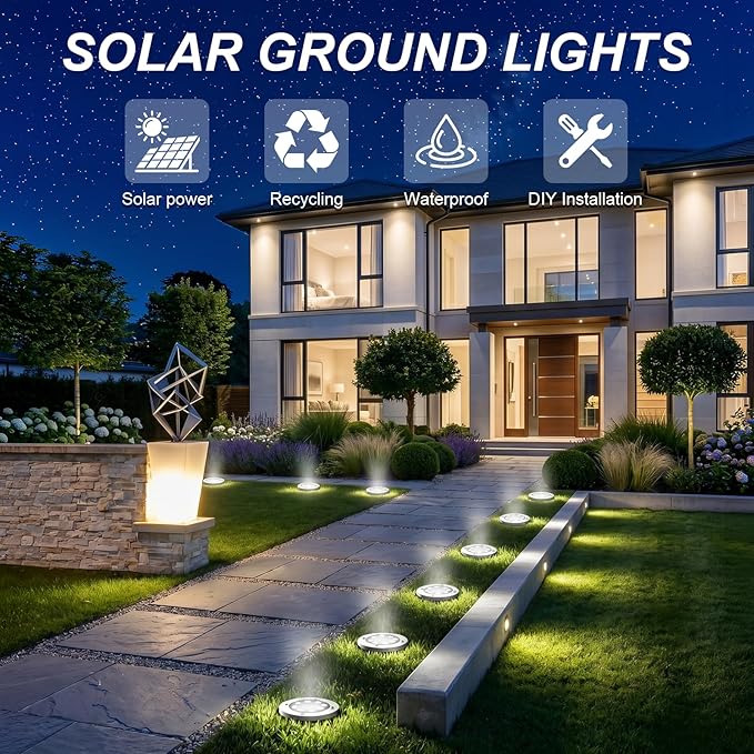 OULONGER 4.6inch Solar Lights Outdoor Waterproof,10Pack Solar Lights for Outside,Solar Garden Lights Landscape Lighting for Patio Pathway Lawn Yard Deck Driveway Walkway(White Light)