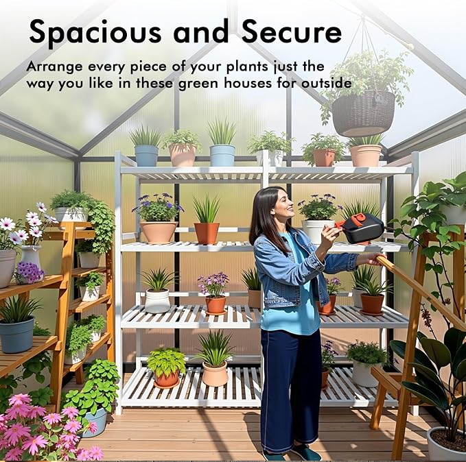 6X10FT Enhanced Aluminum Small Greenhouse for Outdoors with Thermometers | Easy Assembly, UV-Resistant Panels, Built-in Reinforcement, Lockable Sliding Door, Roof Vent, For Vegetable, Flower and Herb