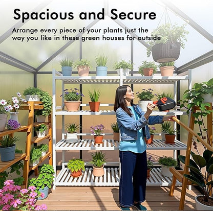 6X10FT Enhanced Aluminum Small Greenhouse for Outdoors with Thermometers | Easy Assembly, UV-Resistant Panels, Built-in Reinforcement, Lockable Sliding Door, Roof Vent, For Vegetable, Flower and Herb