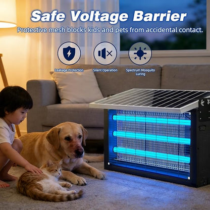 Heavy-Duty Solar Bug Zapper for 8000 sq.ft with 30W Solar Panel | Rechargeable Solar Zapper with High Powered, Solar Bug Zapper for Outdoor Patio Garden Backyard Farm and Large Spaces