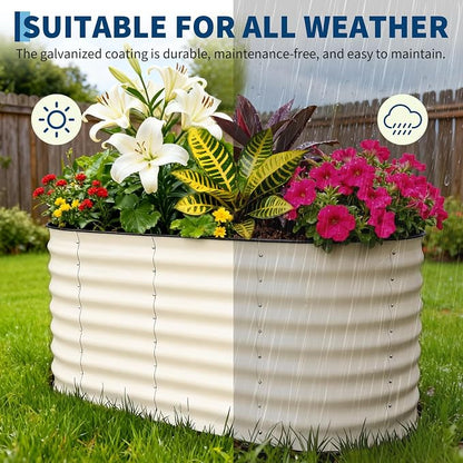 GarveeTech Oval Raised Garden Bed 4x2x2 ft - 0.6mm Thick Metal Raised Bed, Rust & Corrosion Resistant, Open Bottom for Drainage, Anti-Cut Strip Included, for Vegetables Flowers Planting, 2 PCS