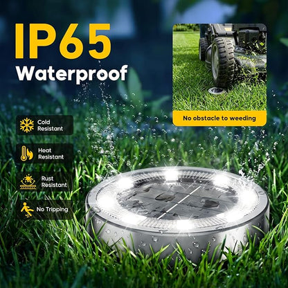 16 Pack Solar Ground Lights Outdoor, 8 LED Mini Flat Solar Disc Lights, IP65 Waterproof Pathway Lights Solar Powered, Landscape Lighting for Garden Walkway Driveway Yard Lawn,Cool White