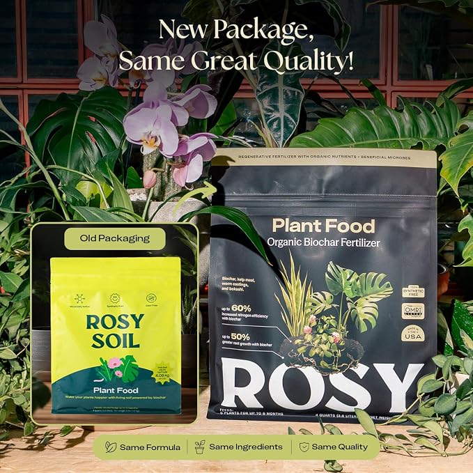 Rosy Soil Plant Food, Organic Fertilizer for Indoor Plants, 4 Quarts | Microbially Active Organic Indoor Plant Food, with Biochar, Kelp, Worm Castings, For Houseplants, Herbs & Flowers