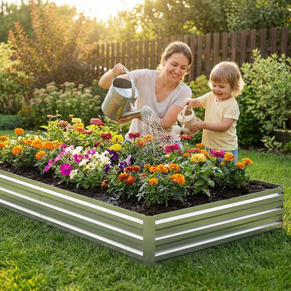 10x2x1FT Galvanized Raised Garden Bed, Metal Planter,Silver,1 Pack | Thick Galvanized Steel, Easy Assembly,Outdoor Patio,Open Bottom,Smooth Surface,Planter Kit for Vegetables, Herbs, Flowers