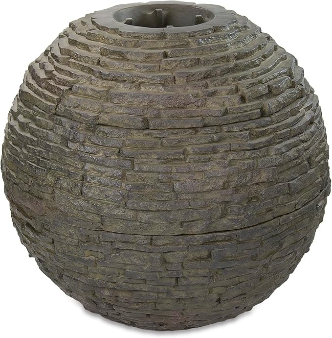 Aquascape Stacked Slate Sphere Fountain, 24 Inch Diameter 61 cm, Lightweight Fiber-Resin Composite Decorative Water Feature, Includes Tubing for Easy Setup, 78287