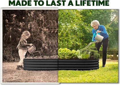 Plant & Plot Galvanized Raised Garden Beds Outdoor // 8×2×1 ft Planter Raised Beds for Gardening, Vegetables, Flowers // Large Metal Garden Box (Black) // Patented Tool-Free Design