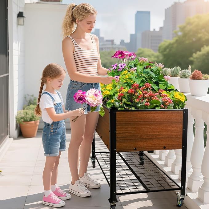 Raised Garden Bed with Legs and Wheels, Self-Watering Planter Box, 48x24x30 in Elevated Raised Bed with Drainage Hole, Built to Withstand Sun, Rain, and Wind for Up to 2 Years