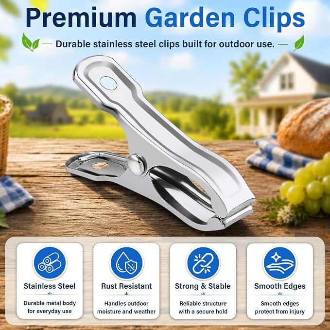 50 Pcs Garden Clamp, Stainless Steel Metal Clip for Garden Netting | Garden Clips for Netting, Greenhouse Clip with Strong Grip, Heavy Duty Clamp, Outdoor Clip for Shade Cloth, Laundry, Fabric