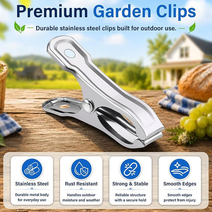 50 Pcs Garden Clamp, Stainless Steel Metal Clip for Garden Netting | Garden Clips for Netting, Greenhouse Clip with Strong Grip, Heavy Duty Clamp, Outdoor Clip for Shade Cloth, Laundry, Fabric