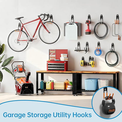 GeeWatom Garage Storage Utility Hooks，Garage Garden Tool Organizer，Steel Wall Mount Hooks, Large Garden U Hooks （2 Pack） (Type-2-Black)