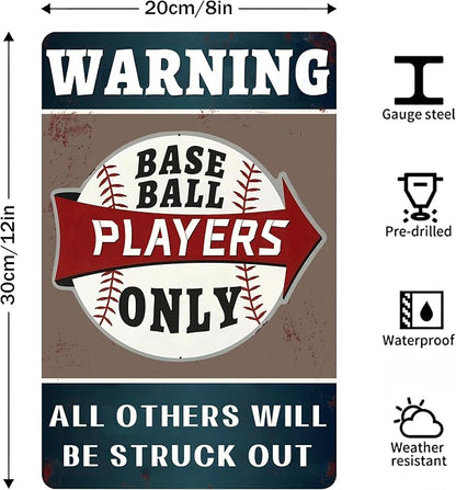 (Warning Baseball Players Only) Funny Signs Boy Baseball Wall Decor-Baseball Posters Decor for Boys Room,Gifts for Boys Who Love Baseball 8x12 Inches