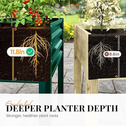 KING BIRD Large Raised Garden Bed with Legs Galvanized Elevated Planter Box 48×24×32 in for Backyard, Patio, Balcony, 400lb Capacity, Green