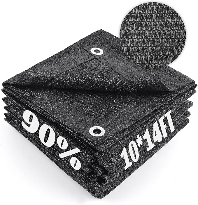 Cool Area 90% Sun Shade Cloth Mesh Tarp with Grommets for Plant Cover 10x14ft Patio Canopy Garden Pergola Greenhouse Car Barn Kennel Black