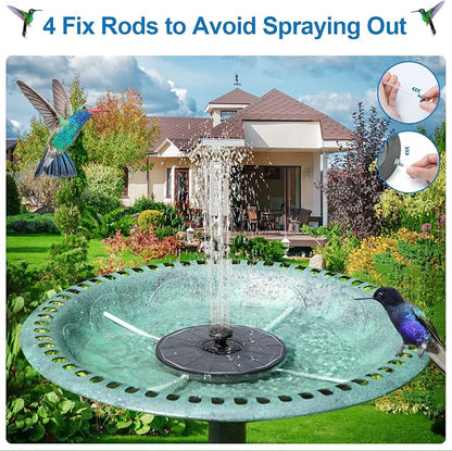 3.5W Solar Fountain with 2000mAh Battery - Work On Cloudy Days - Upgrade Glass Panel Solar Bird Bath Fountain, Hummingbird Water Feature Pump with 7 Nozzles, 4 Fixed Pipes for Garden, Pool