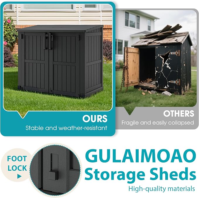 Horizontal Resin Storage Shed 36 Cu Ft with Lockable Doors, Portable Outdoor Storage Shed -Waterproof Outdoor Storage Cabinet for Garden, Easy to Assemble