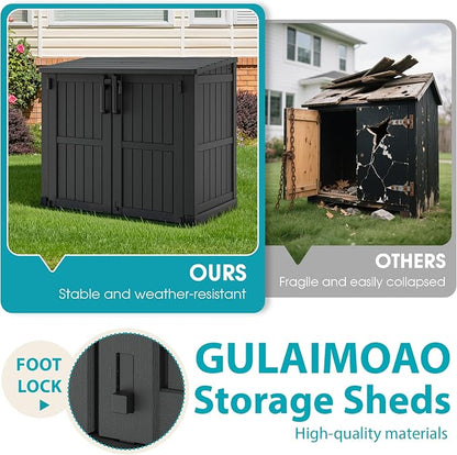 Horizontal Resin Storage Shed 36 Cu Ft with Lockable Doors, Portable Outdoor Storage Shed -Waterproof Outdoor Storage Cabinet for Garden, Easy to Assemble