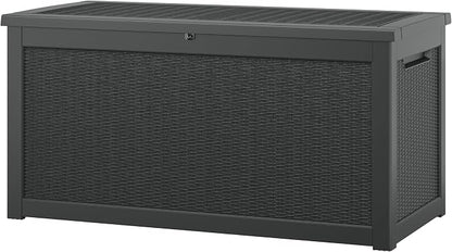 NUNU LAB 300 Gallon Outdoor Storage Box,Resin Large Sturdy Deck Box, Backyard Outside Storage Box Waterproof with Double Wall Panels,Package Delivery Garden Outdoor Hose Bin