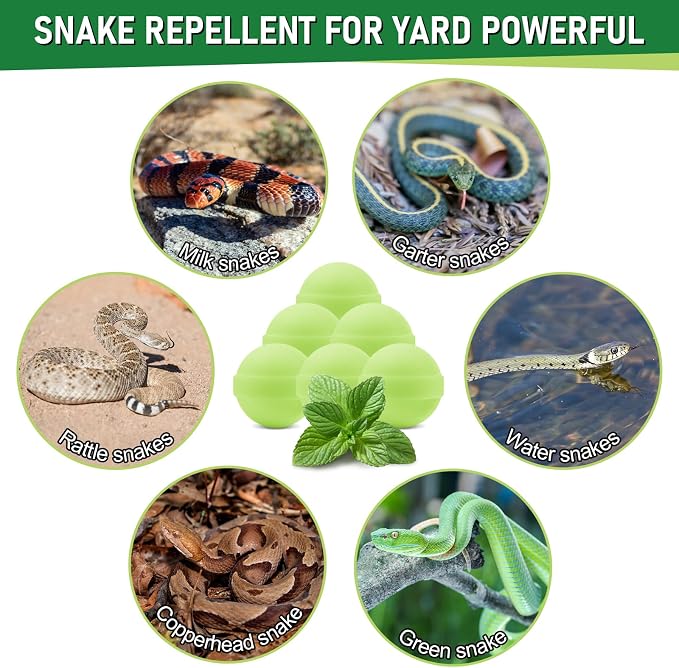 12 Pack Snake Repellent for Yard,Snake Away Repellent Outdoors,Moth Balls for Outdoor Use,Snake be Gone for Lawn Garden to Repels Snakes and Other Pests (Mint)