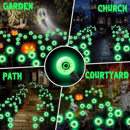 ASMAD Halloween Decorations Outdoor Solar Scary Eyeball Lights, 8Pack 64LEDs Green Eyeball Swaying Firefly Light, Waterproof Halloween Path Lights for Garden/Yard/Patio/Party Decor