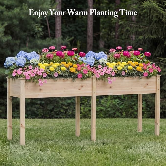 DUMOS Raised Garden Bed 72x23x30 Inch, Outdoor Planter Box with Legs, Elevated Wood Garden Bed with Liner for Herbs Flowers Vegetables, Wooden Planter Box for Patio, Balcony, Backyard, Natural Wood