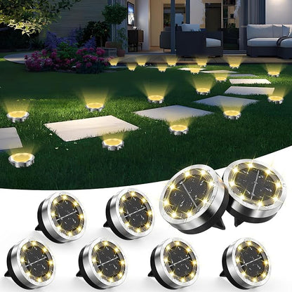 Solar Ground Lights Outdoor, 8 Pack Solar Lights Outdoor Waterproof, Mini Flat Solar-Powered Garden Light, Landscape Lighting for Garden Yard Lawn Pathway Walkway Driveway Backyard Decor, Warm White