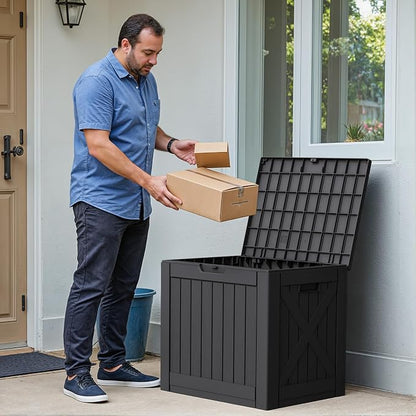 Greesum 40 Gallon Outdoor Package Delivery Box with Lock, Waterproof Secure Parcel Drop Box for Porch, Double-Wall Resin Storage, Black