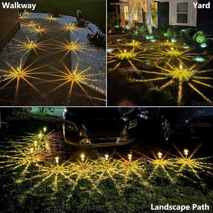 DenicMic Solar Garden Lights Outdoor Waterproof Warm White LED 15 Pack | Yard Garden Driveway Walkway Landscape Path Lights, Starburst Pattern, Acrylic Diamond-like Lampshade Stainless Steel Pole