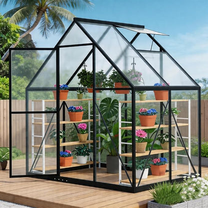 6x4 FT Small Greenhouse for Outdoors, Heavy Duty Walk-in Garden Greenhouse Kit with Adjustable Vent Window, Weatherproof Outdoor Plant Nursery for Backyard, Winter-Ready