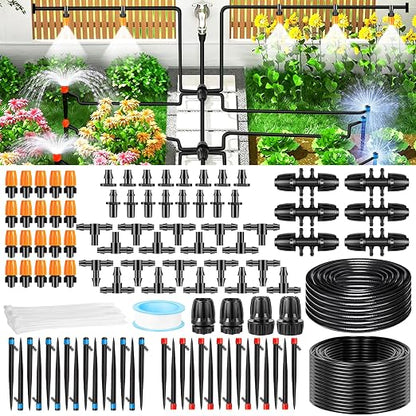 235FT Drip Irrigation System Kit, Automatic Drip Irrigation Kit with 1/2 inch Hose 1/4 inch Distribution Tubing and Accessories