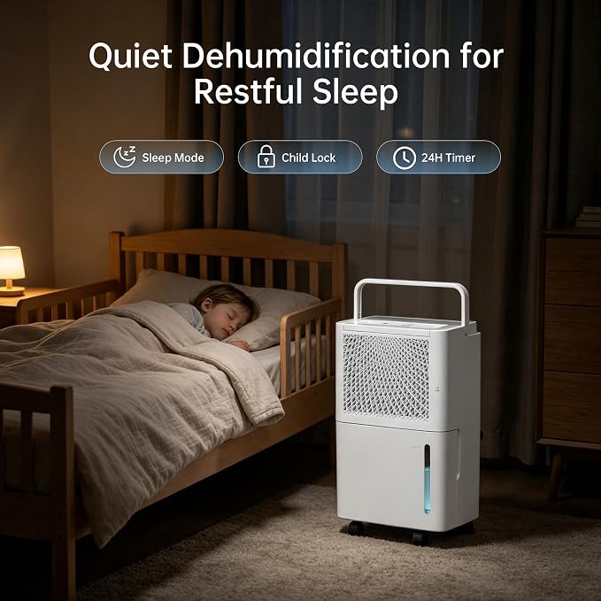 HUMSURE 2500 Sq. Ft MAX 30 Pints Dehumidifier Equipped With Drainage Hose, Automatic Defrosting, 24-Hour Timer, Ideal for Basement, Home, Bathroom, Bedroom