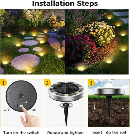 10 Pack Solar Ground Lights Outdoor, 8 LED Mini Flat Solar Disc Lights, IP65 Waterproof Pathway Lights Solar Powered, Landscape Lighting for Garden Walkway Driveway Yard Lawn,Warm White
