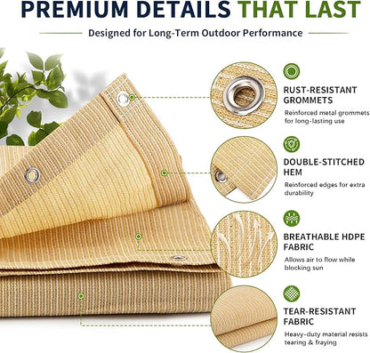 90% Outdoor Sun Shade Cloth, 8' x 10', Pergola, Deck, and Backyard Patio Sunshade with UV Protection, Heat Resistant HDPE Material, Reinforced Grommets (8x10 FT, Wheat)