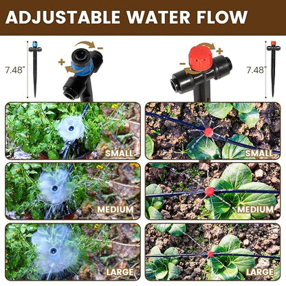 55FT Quick-Connect Drip Irrigation Kit, Garden Watering System DIY Automatic Irrigation Equipment Set for Lawn Raised Bed Greenhouse Plant Watering with 1/4'' Tubing, Drip Emitters, Connectors