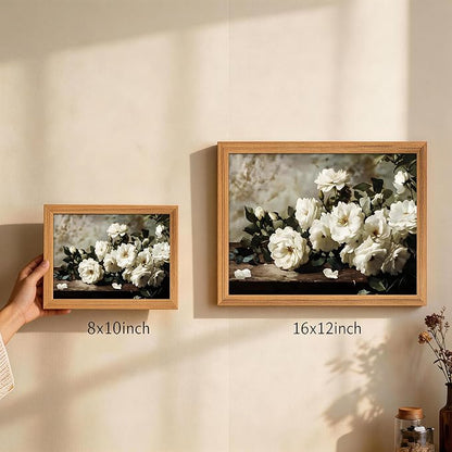 smvexyl Framed White Rose Vintage Floral Wall Art, Botanical Canvas Painting, Rustic Farmhouse Cottagecore Flower Decor, Romantic Botanical Artwork for Living Room Bedroom Bathroom Home Decor, 16x12inch