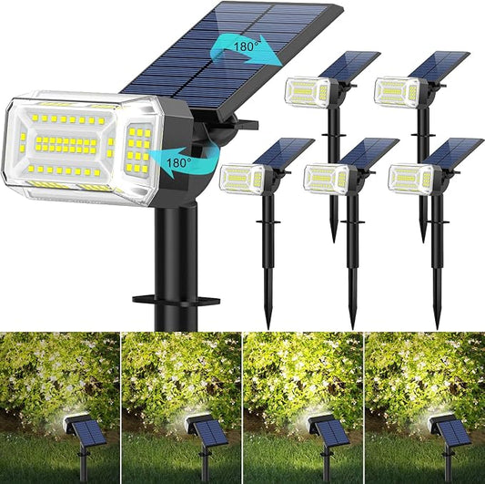 Solar Spot Lights Outdoor Waterproof IP65, [102 LEDs /6 Pack] Solar Spotlights with Adjustable Light & Panel, 4 Modes Landscape Flood Powered Lights for Outside Yard Garden Pathway(Cool White)