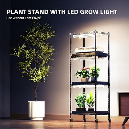 Spider Farmer 2026 Plant Stand with Grow Light, 4-Tier Rack 6Pcs 12" Full Spectrum 5000K LED Grow Lamps and Tent Cover Height Adjustable Small Greenhouse for Seedling Plant Indoor 16Lx12Dx47H (Update)