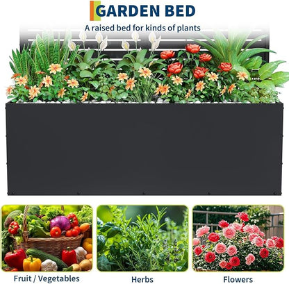 GarveeLife Metal Planter Box with Trellis, 71"x47"x16" Raised Garden Bed for Climbing Plants, Vegetables, Vines, Privacy Planters for Patio with Drainage Holes, 15.7" Deep Planting Bed
