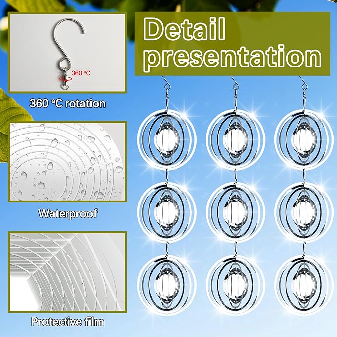 12 PCS Stainless Steel Bird deterrents for Outside,Bird reflectors to Keep Birds Away,3D Wind Spinners Outdoor Bird Scarer Discs Set Pigeon Deterrent to Keep Swallows Sparrow Away Garden Porch Pool