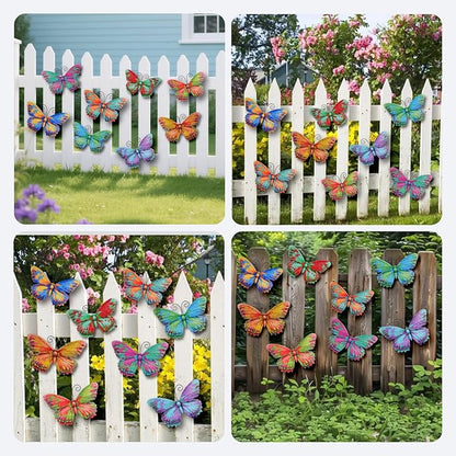 Junware 8 Pcs Metal Butterfly Wall Decor - 7.5" Outdoor Fence Wall Art, Hanging Decoration for Garden Yard Living Room Bedroom Patio Balcony (Butterfly-D)