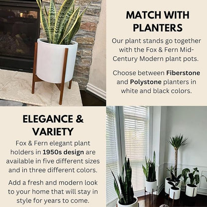 Fox & Fern Mid Century Plant Stand — 11.8 Inch Fixed Size Wooden Plant Stand for Indoor Planters (Not Included) - Large Flower Pot Holder for Indoor Big Pots - Plug In Design - Two Heights - Acacia