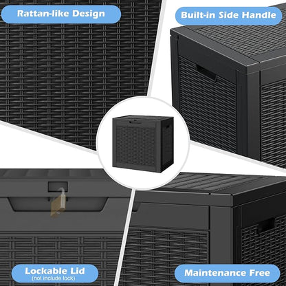 Outdoor Storage Box, 32 Gallon Resin Deck Boxes Outdoor Waterproof For Patio Furniture, Garden Tools, Pool Supplies, Lockable And UV Resistant (a Set of 2,Rattan Black)