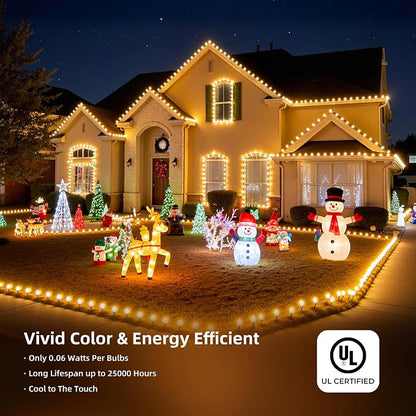 Brightown C9 Christmas Lights Outdoor 2 Pack, Total 162ft 200LED Warm White | with Timing & Memory, 8 Modes, Connectable, Waterproof - C9 Christmas Lights for Indoor Outside Tree Home Yard Decoration