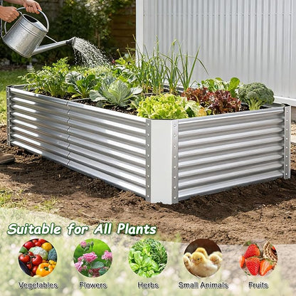 8x4x2ft Raised Garden Bed, Deep Root Planter Box, Silver,1 Pack | 1mm Thick Galvanized Steel, Resists Rust Bowing, Easy Assembly, Ideal Deep-Root Growing Condition for Broccoli,Beans,Tomatoes